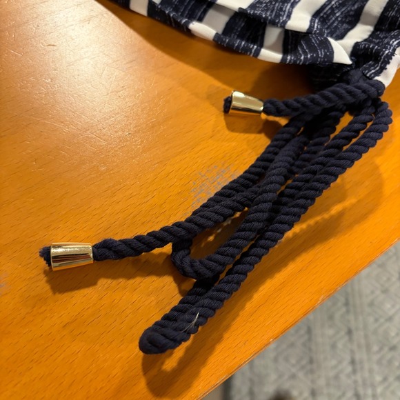 Lysse NY Flowy Gauzy Striped Kimono Kaftan Top L/XL Navy White Summer Vacation - Picture 10 of 12